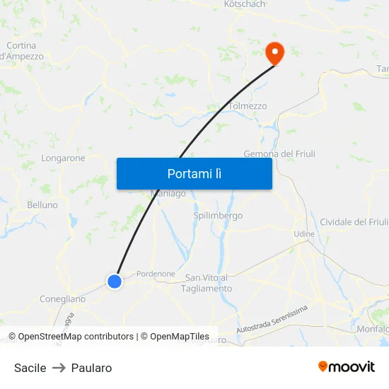 Sacile to Paularo map