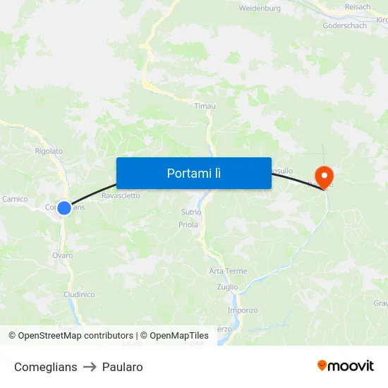 Comeglians to Paularo map