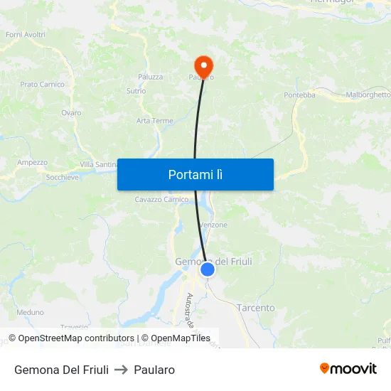 Gemona Del Friuli to Paularo map