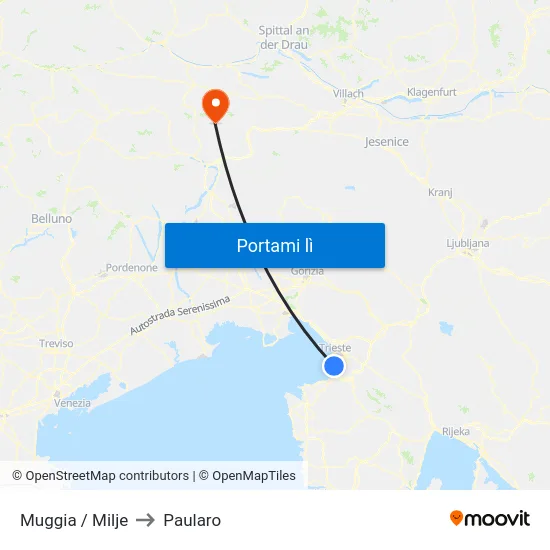 Muggia / Milje to Paularo map