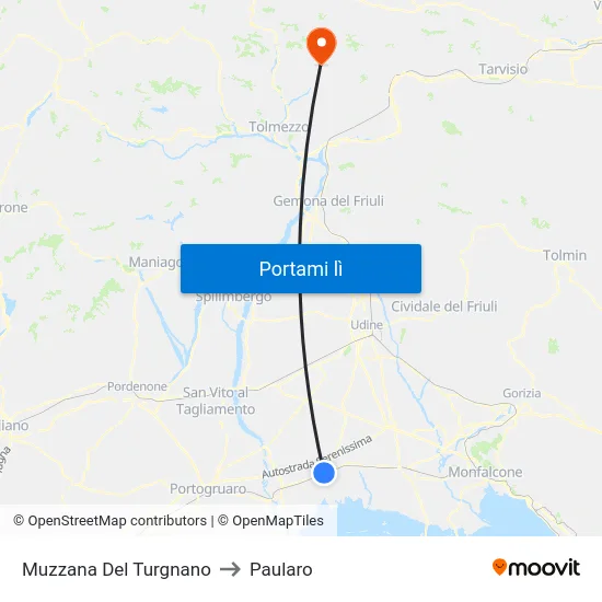 Muzzana Del Turgnano to Paularo map