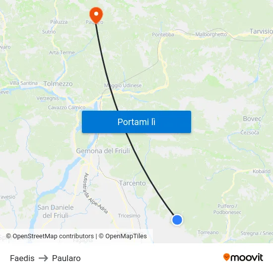 Faedis to Paularo map