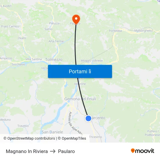 Magnano In Riviera to Paularo map