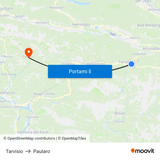 Tarvisio to Paularo map