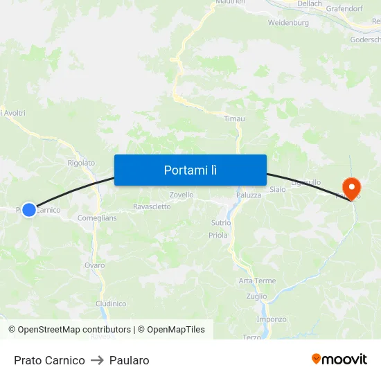 Prato Carnico to Paularo map