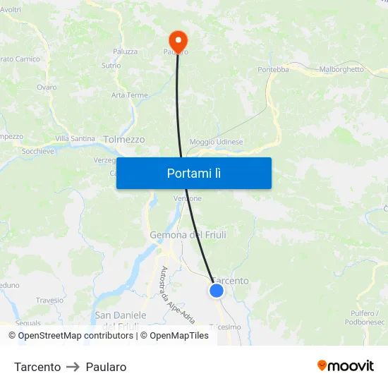 Tarcento to Paularo map