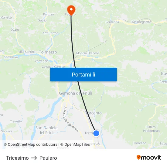 Tricesimo to Paularo map
