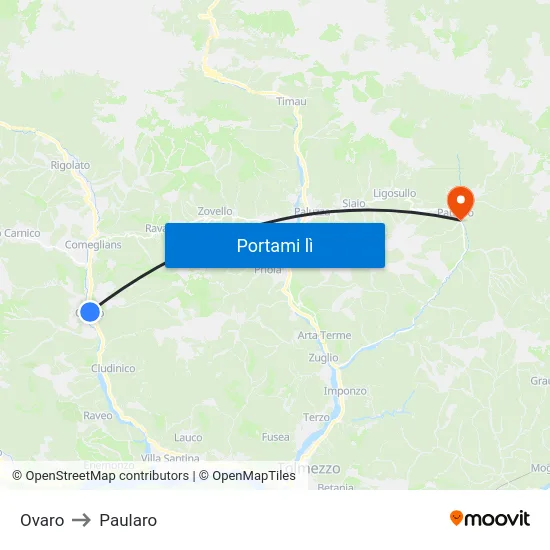 Ovaro to Paularo map