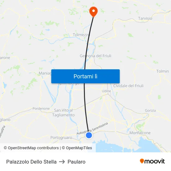Palazzolo Dello Stella to Paularo map