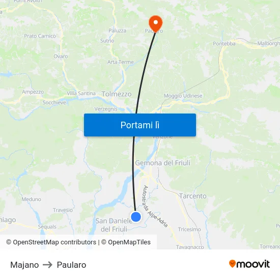 Majano to Paularo map