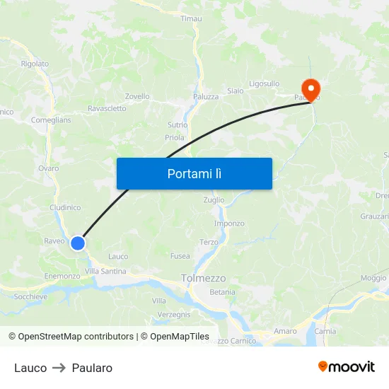Lauco to Paularo map