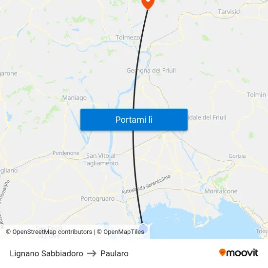 Lignano Sabbiadoro to Paularo map