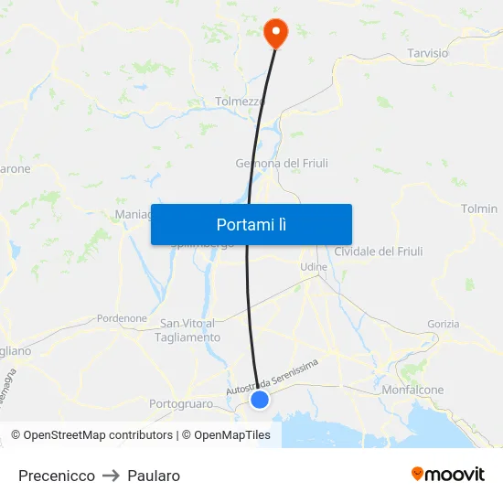 Precenicco to Paularo map