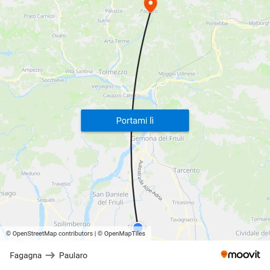 Fagagna to Paularo map