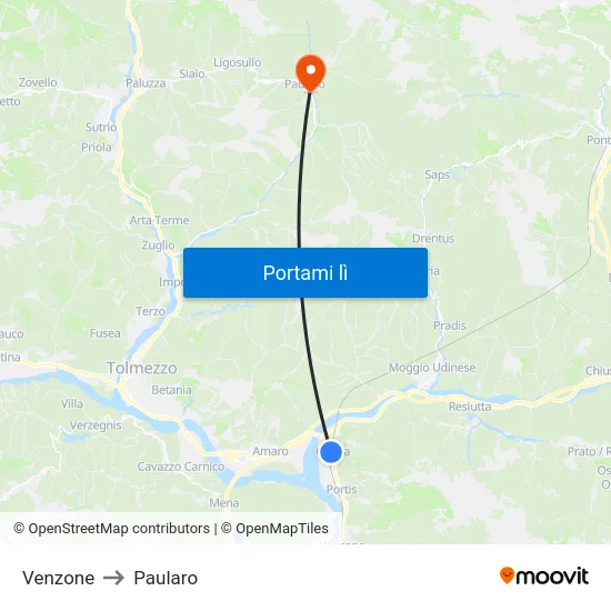 Venzone to Paularo map