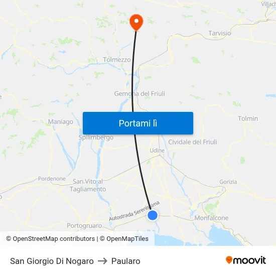 San Giorgio Di Nogaro to Paularo map