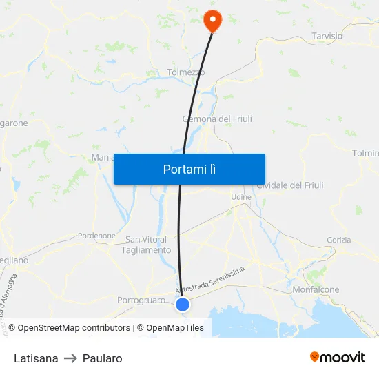 Latisana to Paularo map