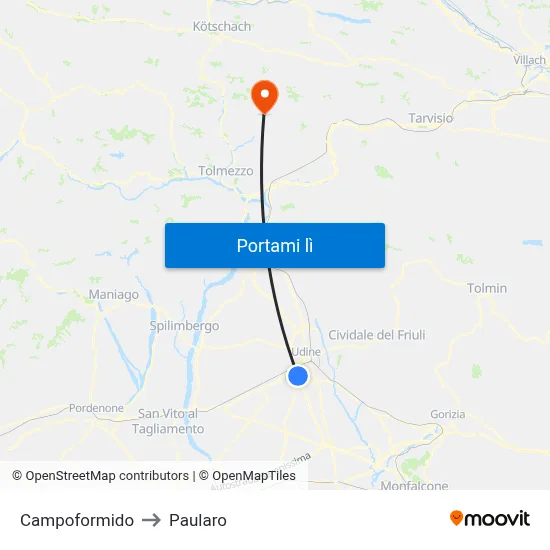 Campoformido to Paularo map