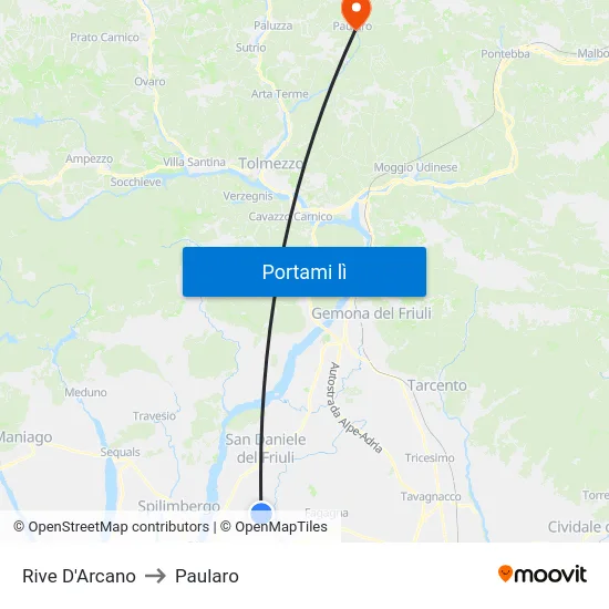 Rive D'Arcano to Paularo map