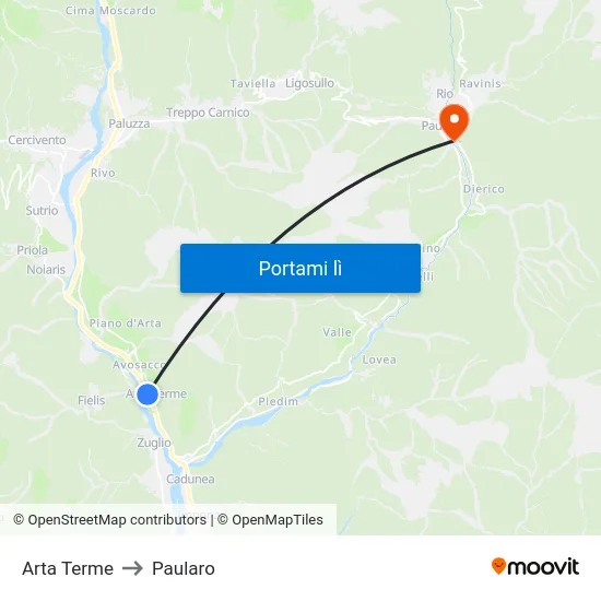 Arta Terme to Paularo map