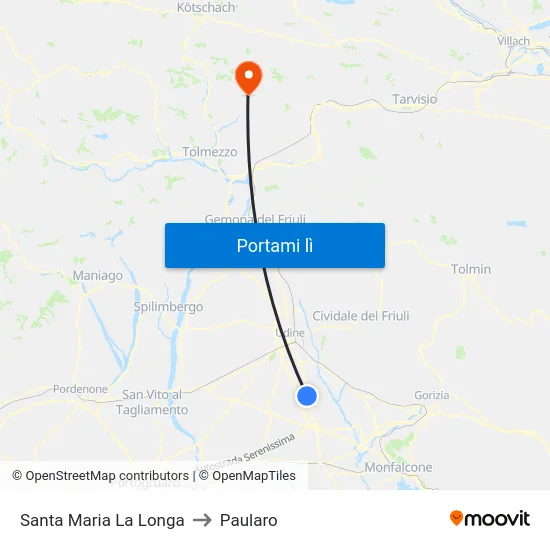 Santa Maria La Longa to Paularo map