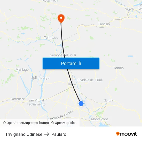 Trivignano Udinese to Paularo map