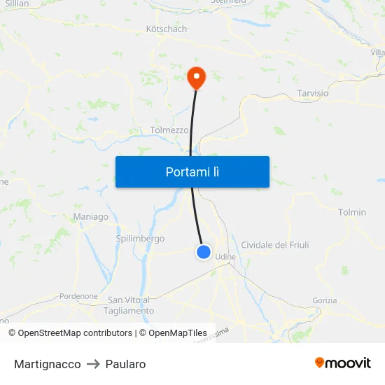 Martignacco to Paularo map