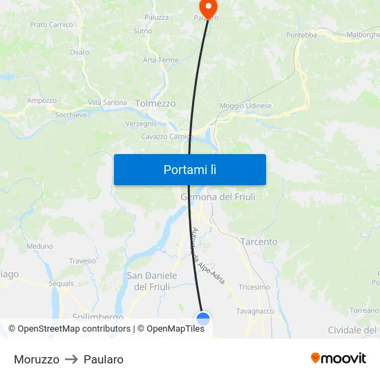 Moruzzo to Paularo map