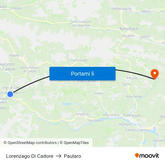 Lorenzago Di Cadore to Paularo map