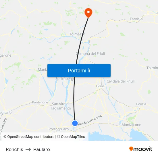 Ronchis to Paularo map