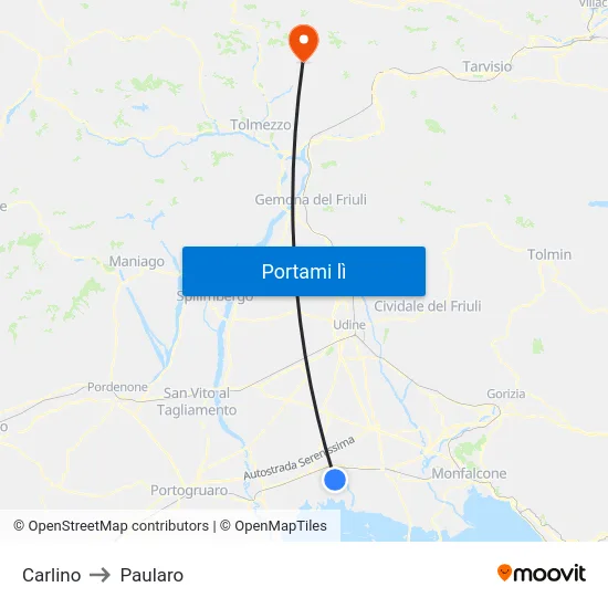 Carlino to Paularo map