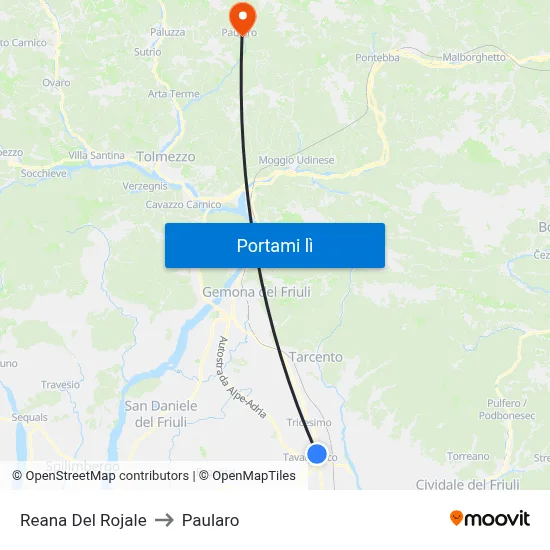 Reana Del Rojale to Paularo map