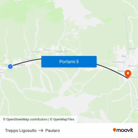 Treppo Ligosullo to Paularo map