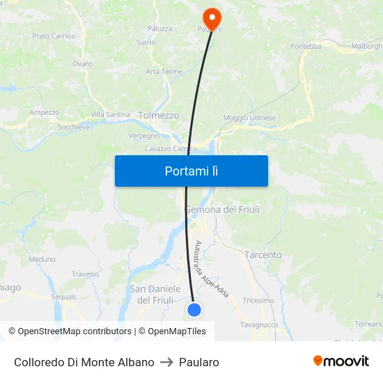 Colloredo Di Monte Albano to Paularo map