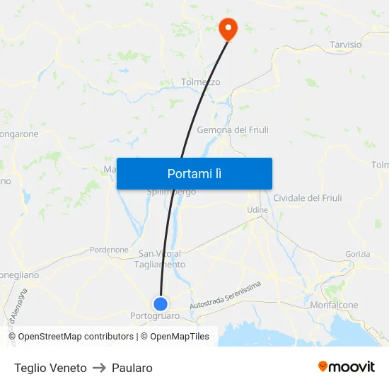 Teglio Veneto to Paularo map