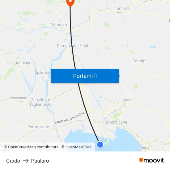 Grado to Paularo map