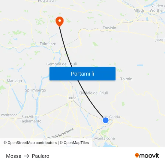 Mossa to Paularo map