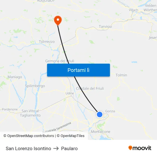 San Lorenzo Isontino to Paularo map