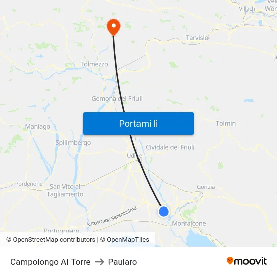 Campolongo Al Torre to Paularo map