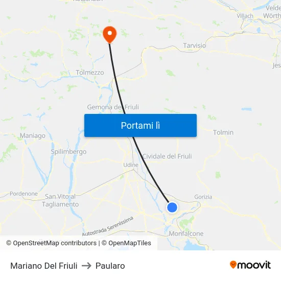 Mariano Del Friuli to Paularo map