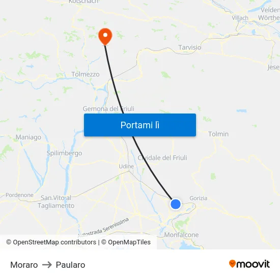 Moraro to Paularo map