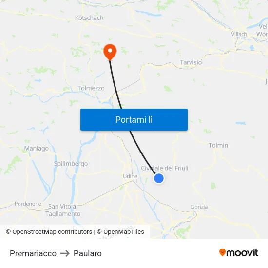 Premariacco to Paularo map