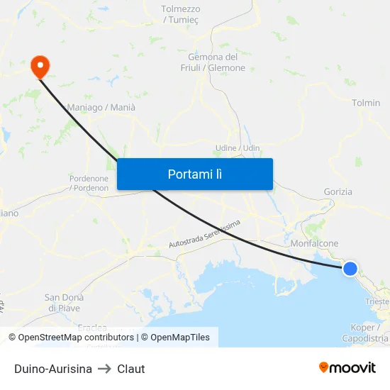 Duino-Aurisina to Claut map