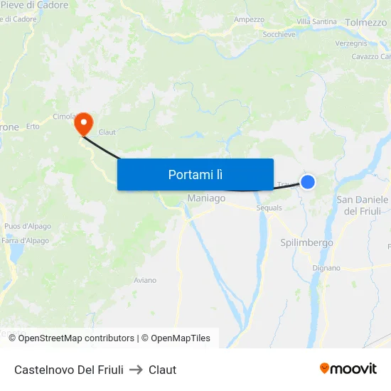 Castelnovo Del Friuli to Claut map