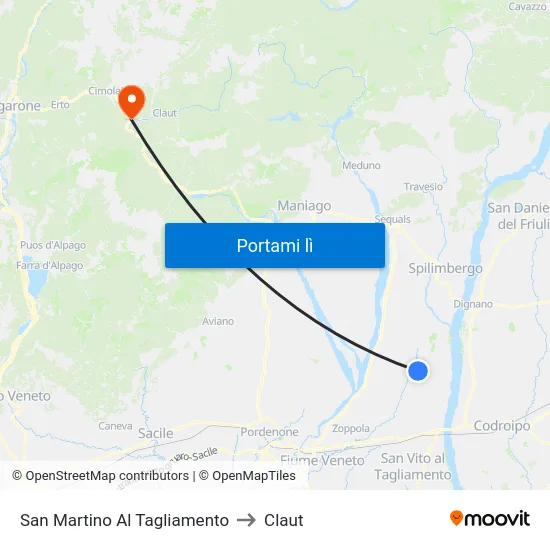San Martino Al Tagliamento to Claut map