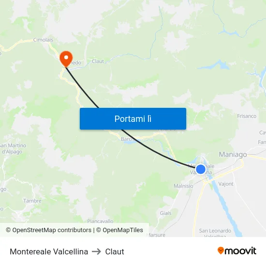Montereale Valcellina to Claut map