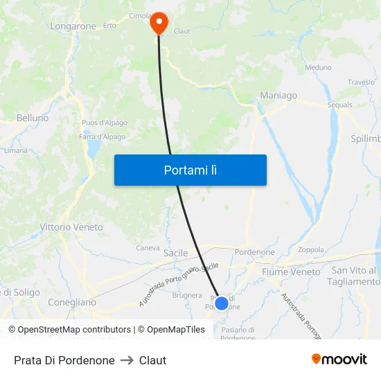 Prata Di Pordenone to Claut map