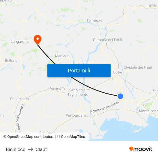 Bicinicco to Claut map