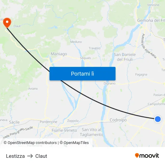 Lestizza to Claut map