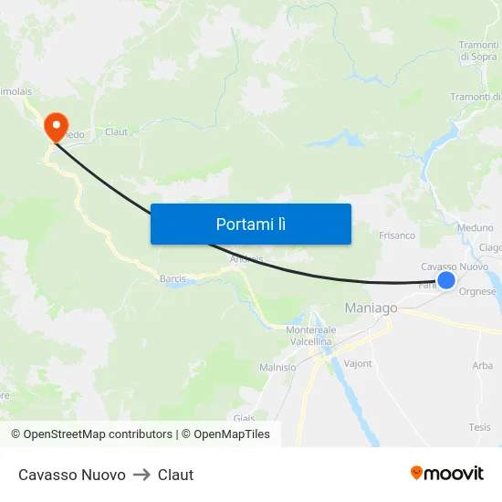 Cavasso Nuovo to Claut map